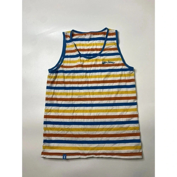 Dutch Bros Coffee Men’s Size Large Blue Yellow Orange Striped Tank Top - Picture 1 of 7